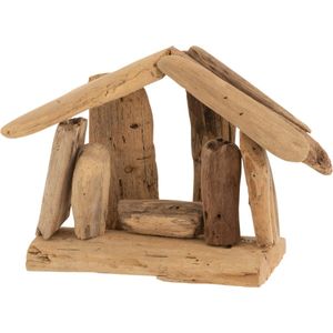 J-Line decoratie Kerststal Simple - drijfhout/keramiek - wit - small