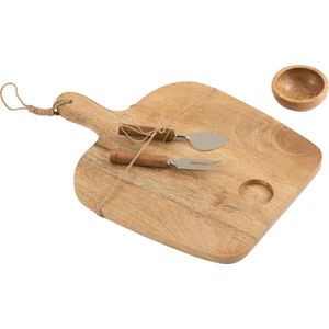 J-Line kaasplank + mes + kom - hout - naturel - large