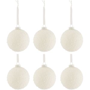 J-Line kerstbal Besneeuwd - glas - wit - small - doos van 6