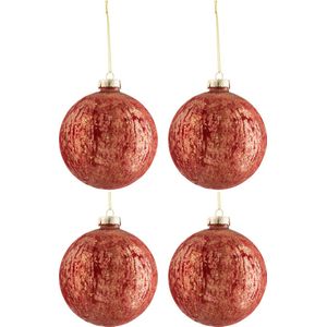 Doos van 4 kerstballen fluweel glas antiek bordeaux/goud large