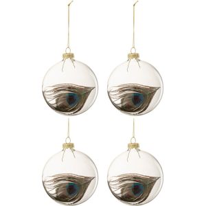 J-Line kerstbal Pauwenveer - glas - transparant - medium - doos van 4