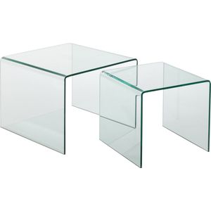 J-Line bijzettafel - glas - transparant - set van 2