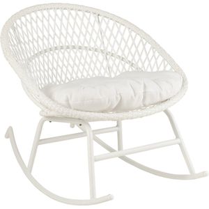 J-Line schommelstoel + kussen Zayo - metaal/riet - wit