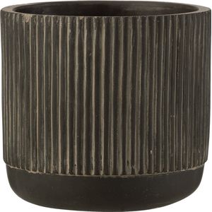 J-Line bloempot Lijn - keramiek - zwart/bruin - medium - 2 stuks - Ø 14 cm