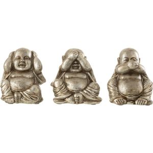 J-Line Boeddha Zittend 3Delen Horen/Zien/Zwijgen Poly Zilver Assortiment Van 3
