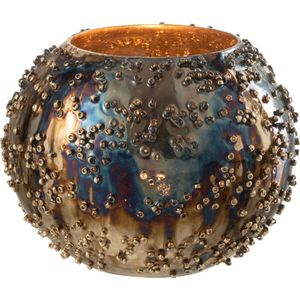 J-Line theelichthouder Lise - glas - bruin/goud - small