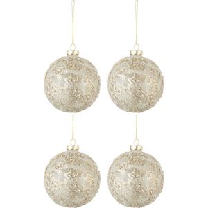 J-Line kerstbal Glitter - glas - champagne - medium - doos van 4