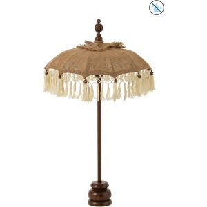 J-Line parasol Kwast + Voet - jute/hout - beige/wit - small