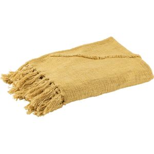 J-Line Plaid - katoen - mosterd - 190 x 56 cm - woonaccessoires