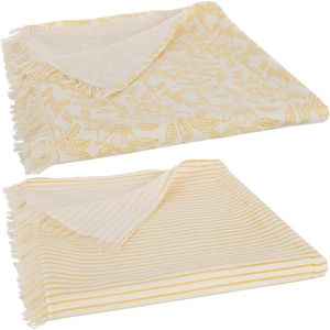 J-Line tafelkleed Indi - textiel - geel - 2 stuks