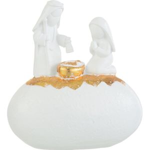 J-Line decoratie Kerststal 3 Koningen Maria Jozef Op Steen - polyresin - wit/goud - kerstversiering