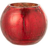 J-Line windlicht Bol Parel Effect - kaarshouder - glas - rood - small - 2 stuks