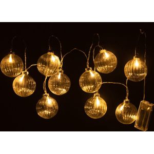 J-Line Slinger 10 Ballen + Geribbeld - glas - transparant - LED lichtjes - tuinverlichting