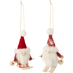 J-Line kersthanger Kabouter - textiel - rood/wit - 2 stuks