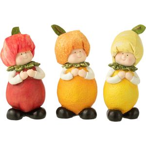 J-Line figuur Kind - citroen/oranje/appel - polyresin - mix - large - 3 stuks