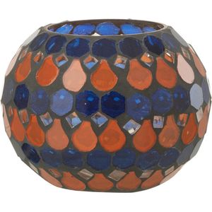 J-Line teelichthouder Mozaiek Druppel - glas - oranje/blauw - small