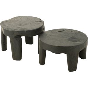 J-Line tafel Rond Teak - hout - zwart - set van 2