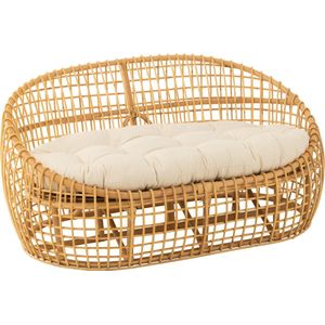 J-LINE 2-Persoons Sofa Lise + Kussen - Rotan/Textiel - Natural/White