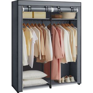Garderobe Kast met kledingstaven om Kledij op te hangen, Kledingkast, kledingrek, opvouwbaar, 140 x 43 x 174 cm, Grijs
