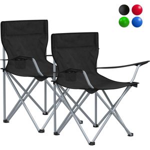 ACAZA - Set van 2 Inklapbare Campingstoelen - Vouwstoel - Strandstoel Opvouwbaar - Klapstoelen voor Buiten - Comfortabel met Armleuningen en Bekerhouders - Stabiel Frame - Draagvermogen 120 kg - Kampeerstoel Zwart