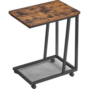 ACAZA - Bijzettafel - Banktafel - Industrieel - Met Wielen - 60x50x35 cm - Vintage Bruin