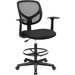 Ergonomische Bureaustoel met Armleuningen - Hoge werkstoel met Verstelbare Voetsteun - Zwart