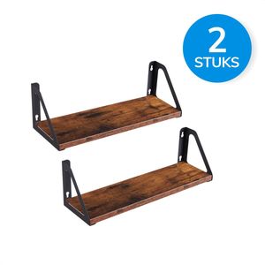 ACAZA Wandplank - Set van 2 - Zwevende Boeken Planken - 40 x 12 x 11 - Vintage Bruin Hout en Zwart Metaal