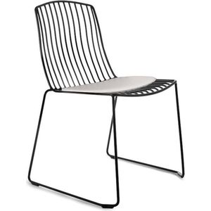 Mobistoxx PAGOR Draadstoel Zwart met zitkussen, metalen indoor en outdoor stoel, modern design, Industrieel metaal met kussen, als eetkamerstoel tot tuinstoel