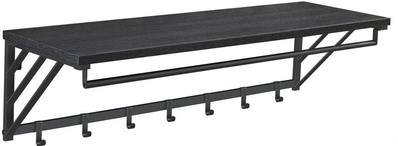 ACAZA Kapstok - Wandkapstok - Industrieel - Kapstok met Haken - Met Plank - 7 Haken - Metaal en Hout - 90 cm - Zwart