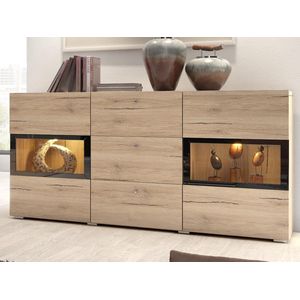 Mobistoxx Commode Babel met LED, Sanremo Eik, Dressoir met 2 deuren en 3 lades