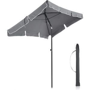 ACAZA Rechthoekige Parasol voor Tuin, Strand of Balkon - Kantelbaar Zonnescherm - Strandparasol met UPF 50+ Bescherming - 200 x 125 cm - met draagtas - Grijs