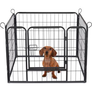 ACAZA Hondenren - 4 panelen - Hondenkennel - Konijnenren - Puppyren - Opvouwbaar - Met deur - 60 cm hoog - Zwart