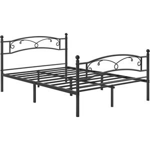 Metalen Tweepersoonsbed - Tweepersoonsbedframe - voor Matras 140 cm x 190 cm - Gastenbed - voor volwassenen, tieners - Eenvoudig te monteren - Zwart