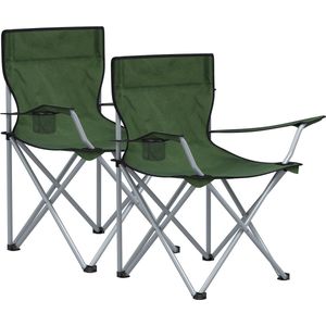 Set van 2 opvouwbare Campingstoelen - Klapstoelen voor buiten - comfortabel - met armleuningen en bekerhouders - stabiel frame - draagvermogen 120 kg - Groen