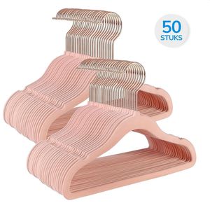 ACAZA Kledinghangers - Kleerhangers - 50 Stuks - Baby/Kind/Kinderen - Anti Slip - Fluweel/Velvet - Lichtroze met Rose Haak