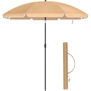 ACAZA - Stokparasol - Strandparasol - 180 cm diameter - rond / achthoekige Tuinparasol - Knikbaar - Kantelbaar - met Draagtas - Taupe