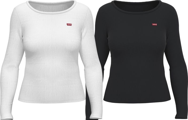 Levi's T-shirt met lange mouwen voor dames, 2 stuks, Kaviaar thee / wit +