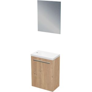 SanyOne Roxy zwevend toiletmeubel 40 x 22 cm naturel eiken met Roxy wastafel in glanzend composiet marmer