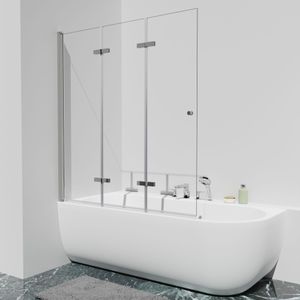 Luca Varess Kuresa - Driedelige Opvouwbare Badwand - Helder Glas - 140 cm - Glanzend Chroom Profiel