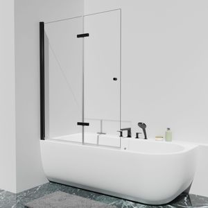Luca Varess Kuresa - Tweedelige Opvouwbare Badwand - Helder Glas - Mat Zwart Profiel - 120 cm