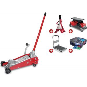 Quicklift garagekrik 3T met kriksteunen, wagentje en werkplaatskrukje MW Tools CATM300T SET 3