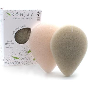 Owl & Bee® Konjac gezichtssponzen - Voor vette huid - Met Franse groene klei en aloe vera - 2 stuks - Vegan gecertifieerd