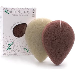 Owl & Bee® Konjac gezichtssponzen - Voor droge huid - Met Franse rode klei en bamboe - 2 stuks - Vegan gecertifieerd