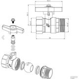 Sanifun Kogelstopkraan met vlindergreep draad 3/4" in x 3/4" out.