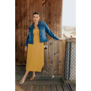 Paprika - Zomerjurk - Oker - Korte Mouwen - V-hals - Lurex Detail