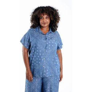 Paprika - Blouse - Blauw - Korte Mouwen - Klassieke Kraag