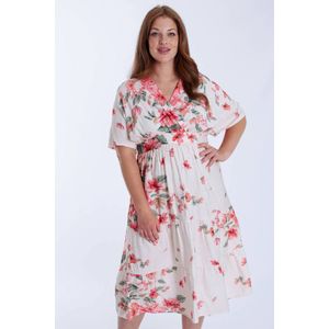 Paprika - Midi Jurk - Ecru - Korte Mouwen - V-hals