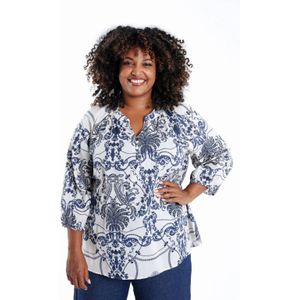 Paprika - Top - Donkerblauw - Driekwart Mouwen - V-hals - 100% Katoen