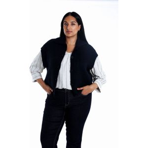 Paprika - Fijn Gebreid Vest - Donkerblauw - Regular Fit - Korte Mouwen