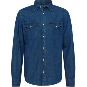 Overhemden - Effen - Denim - Lange Mouw - Regular Fit